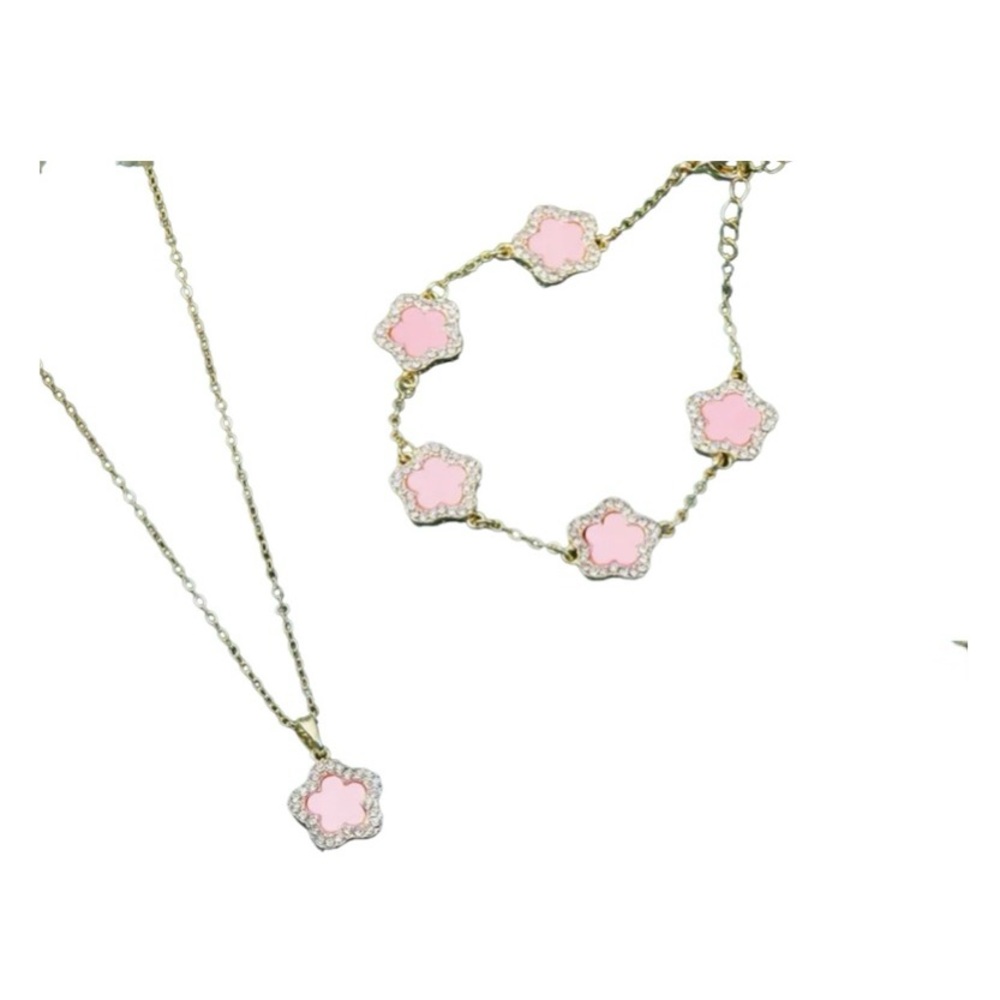 Pink Floral Goldtone Set